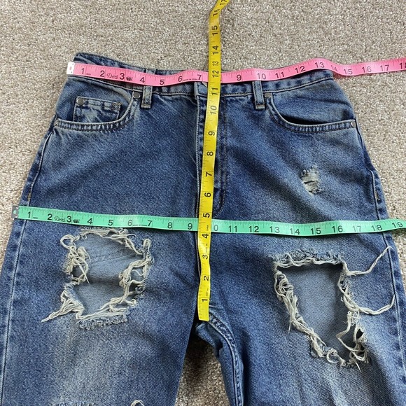 Nasty Gal Womens High Rise Destroyed Mom Jeans US 4 Medium Wash Distressed - Picture 5 of 9